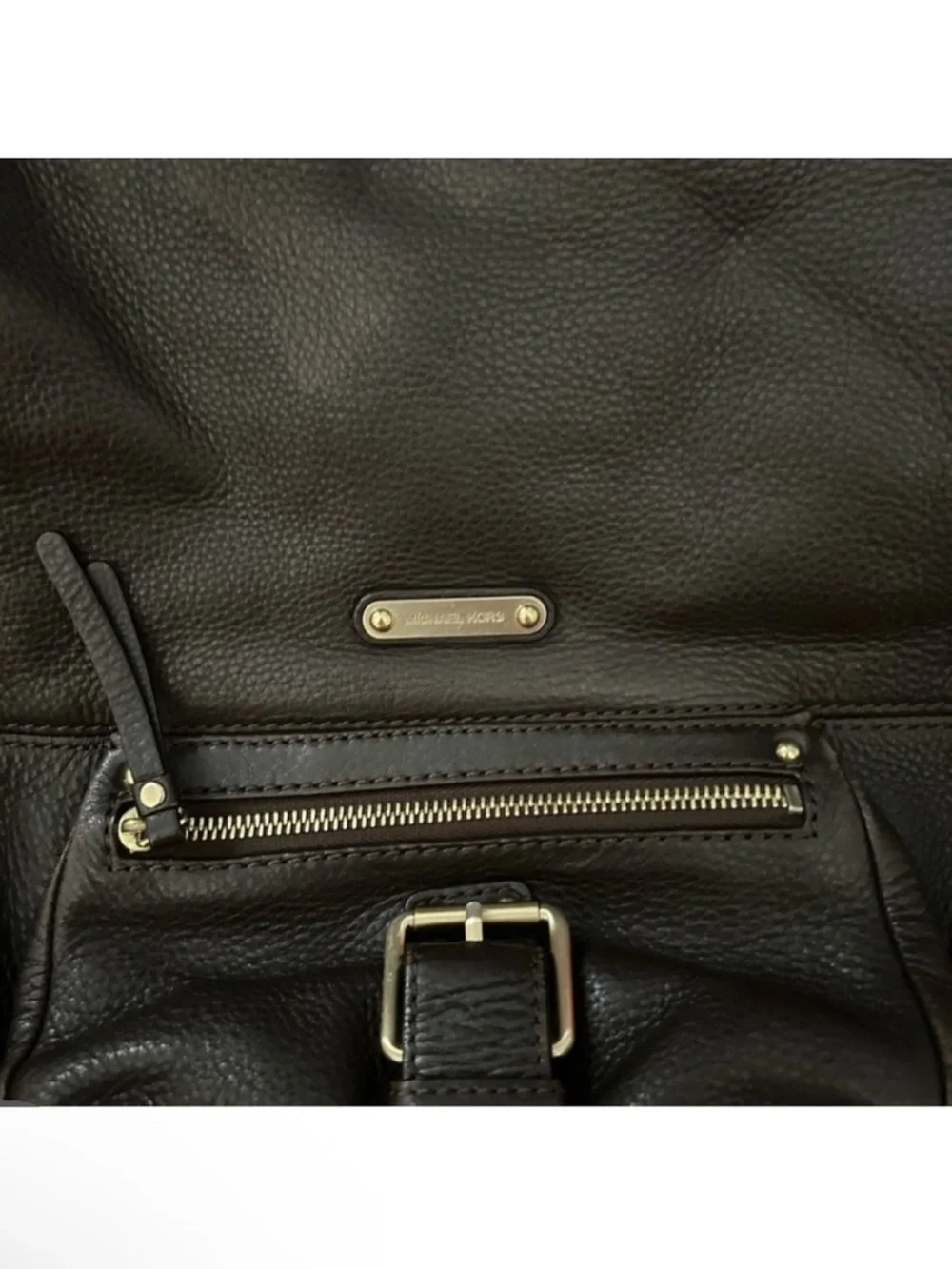 Michael Kors Dark Brown Pebbled Leather Shoulder Bag with Buckle